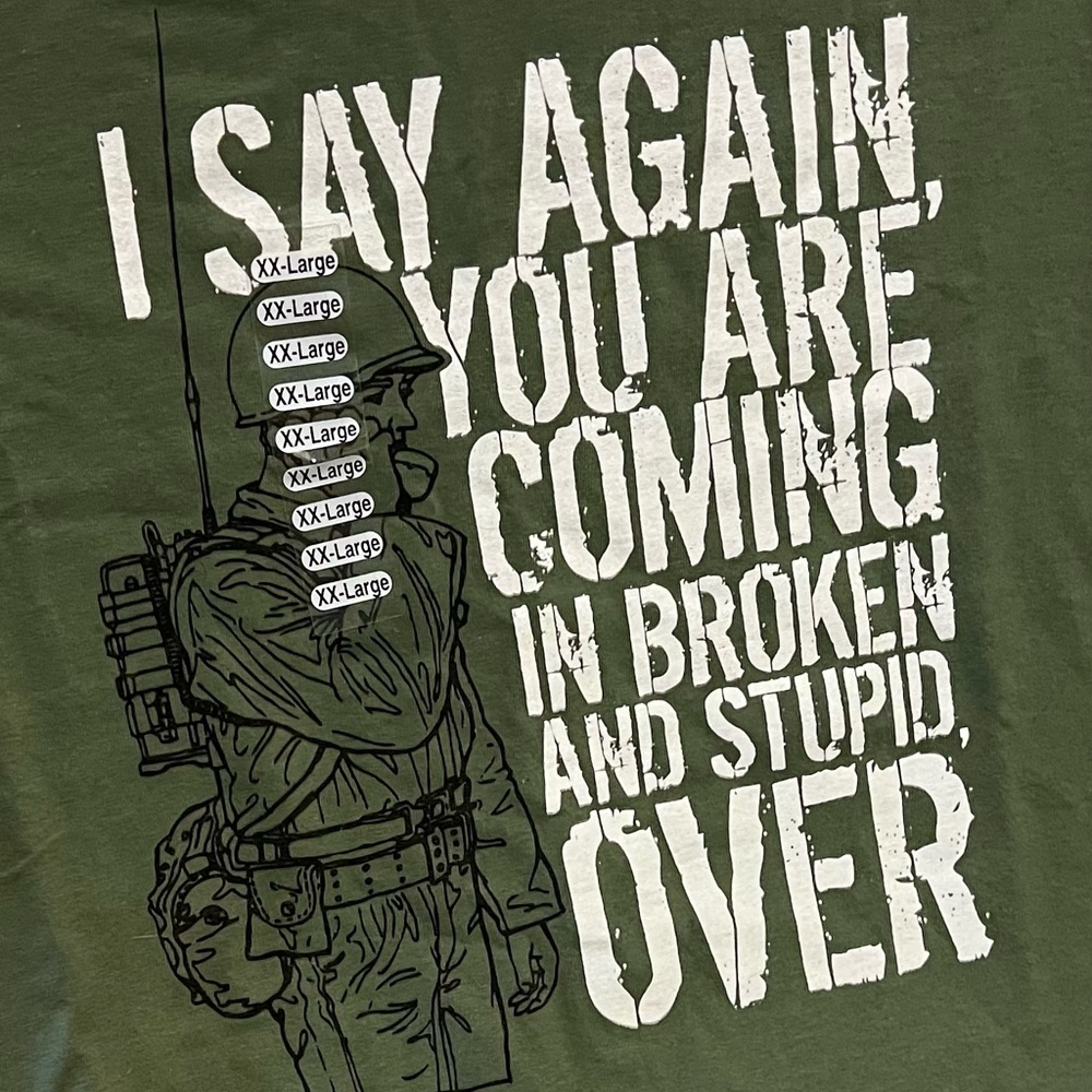 GILDAN ARMY Humorous Novelty T-Shirt Olive Green Ultra Cotton with an